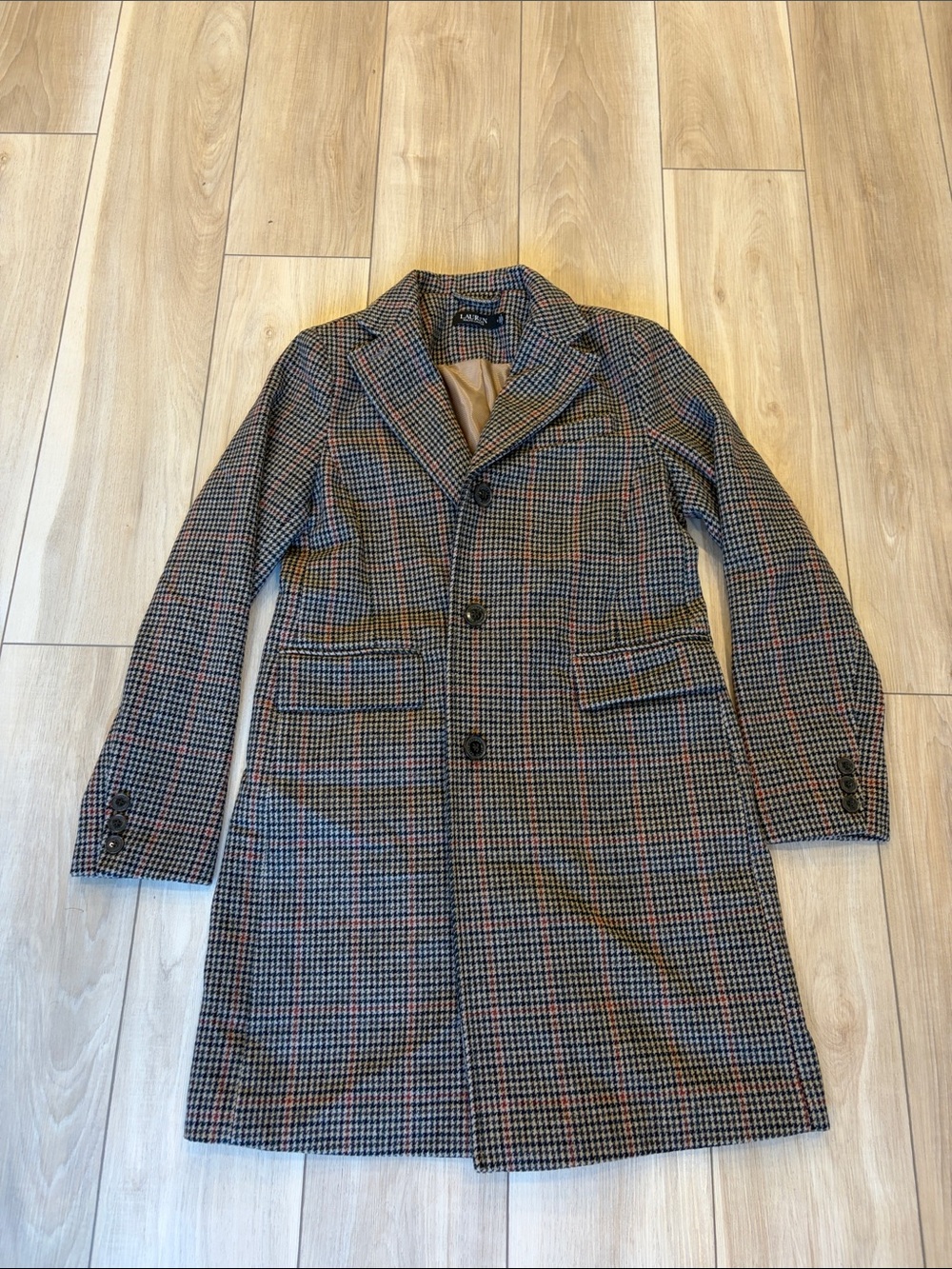 Lauren by Ralph Lauren long Overcoat - Brown/Gray with red stripe